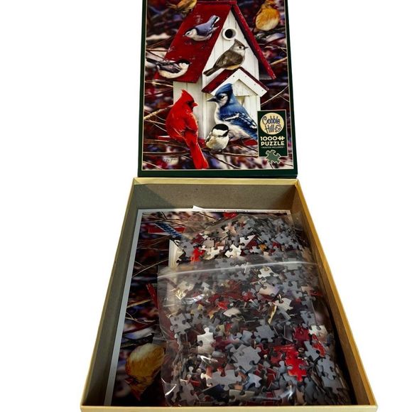 Cobble Hill 1000 Piece Puzzle Winter Birdhouse     & Poster Cardinal‎ Colorful - Picture 2 of 6